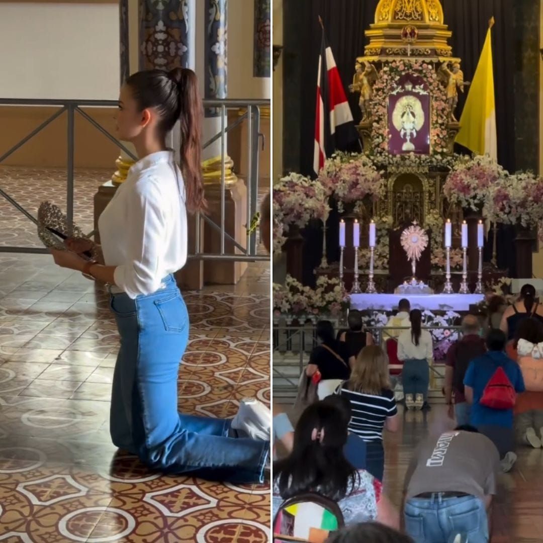 Hoa Hậu Hoàn Vũ Costa Rica dâng vương miện kính Đức Mẹ, tạ ơn Chúa sau chiến thắng